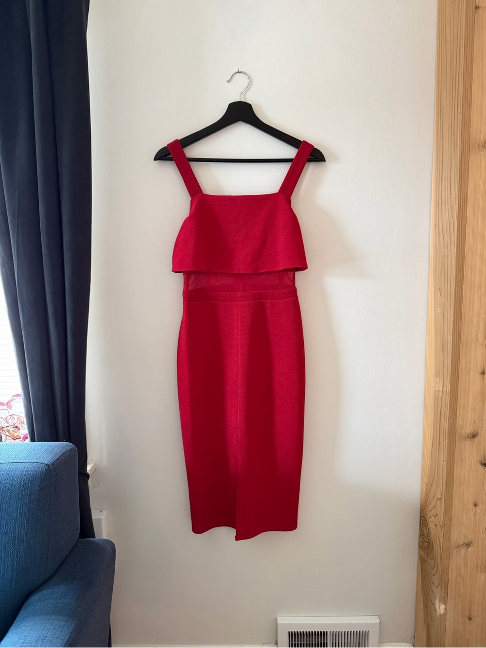BCBGeneration Red Square-Neck Midi Dress